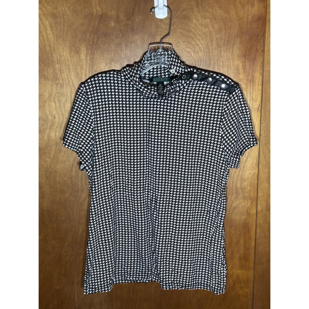 LAUREN Ralph Lauren Women's Short Sleeve Houndstooth Top Size XL